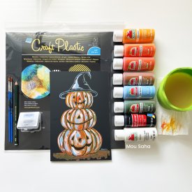 Pumpkin Stack Using Acrylic Paints on Opaque Black Craft Plastic
