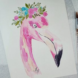 Grafix Matte Dura-Lar Alcohol Ink Flamingo with a Floral Crown