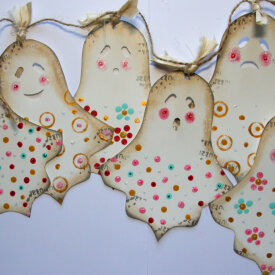 Boo! Ghosts and Skulls on White Craft Plastic
