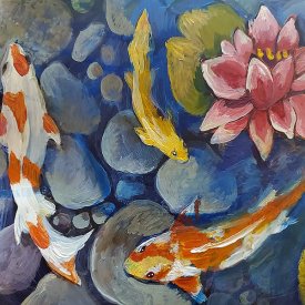 Painting Koi Fish and Water Lilies with Opaque Black Film